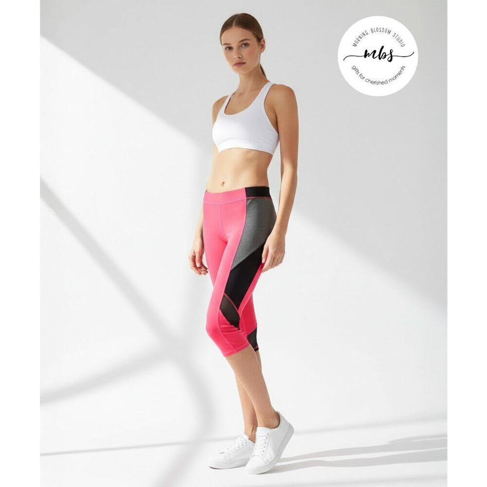 NWT Ivy Park Capri Leggings Pink Gray Black Women M